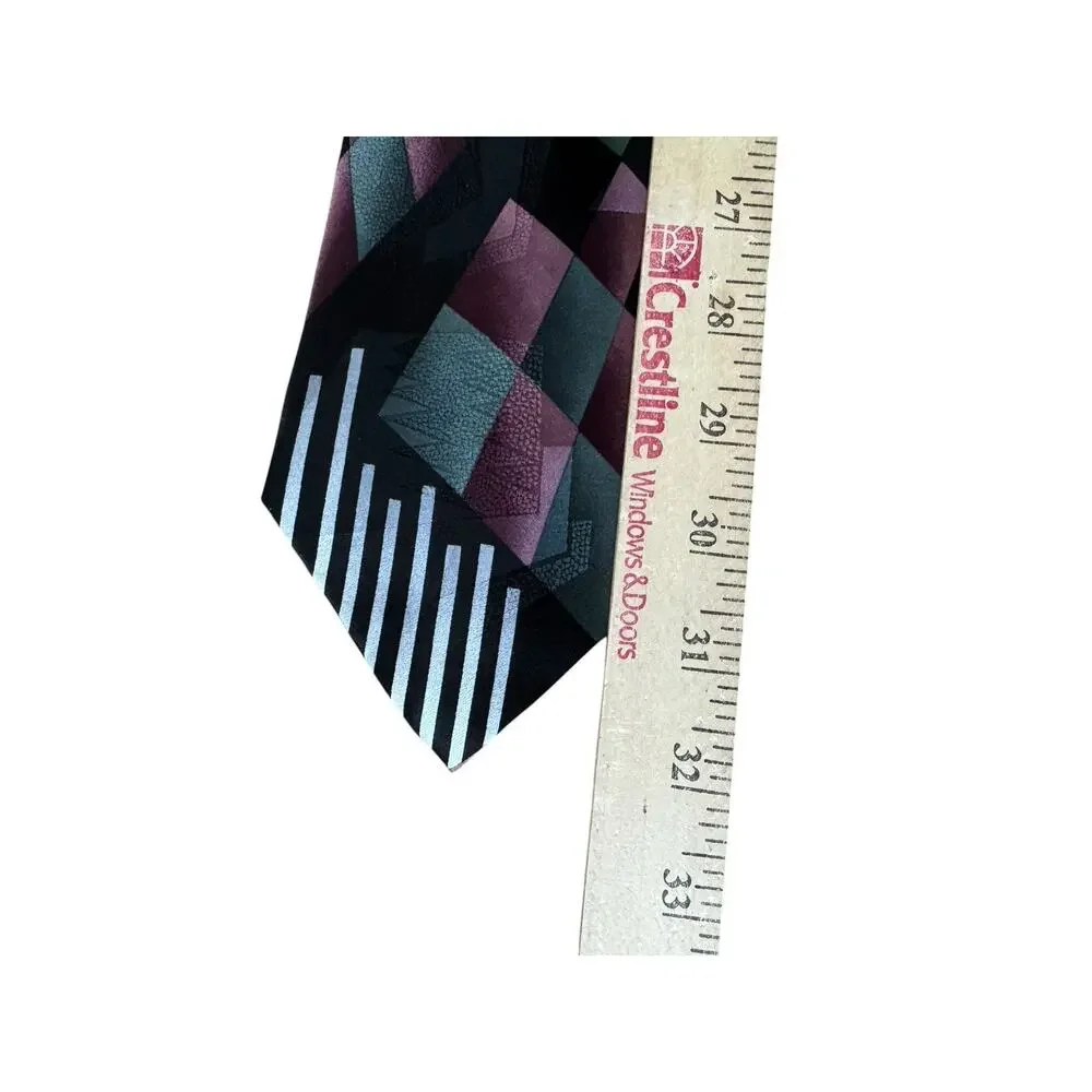 J.T. Beckett Silk Long Tall Tie Geometric Abstract Black Teal‎ Purple Striped